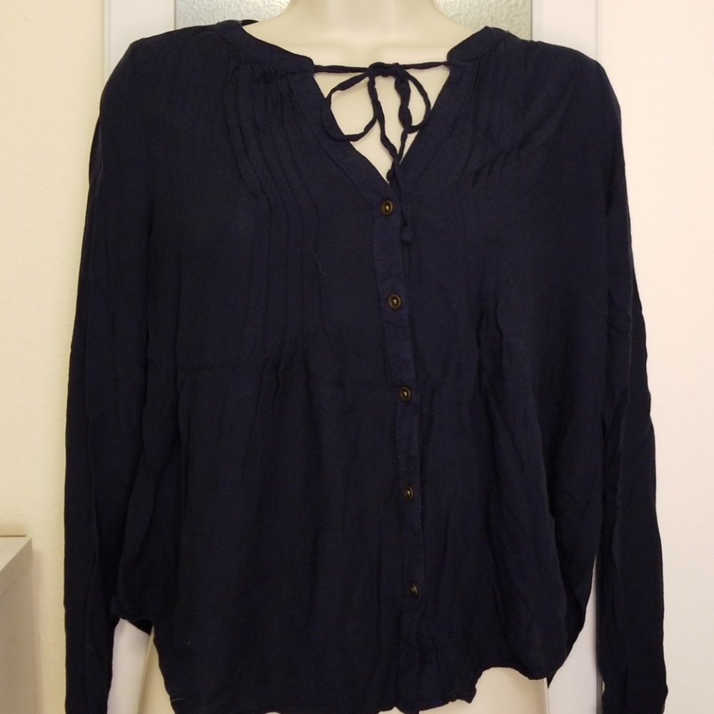 Navy V-Neck Blouse